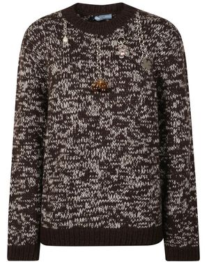 Prada Truien & Vesten ,Veelkleurig ,Wol Tweekleurige Oversized Trui Van Wol - Zwart