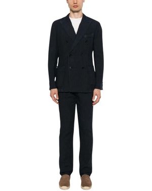 Boglioli Kostuums ,Blauw ,Linnen Double-Breasted Pak - Zwart
