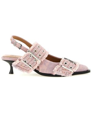 Ganni Schoenen ,Roze ,Denim Feminine Gesp Franjes Denim Slingback