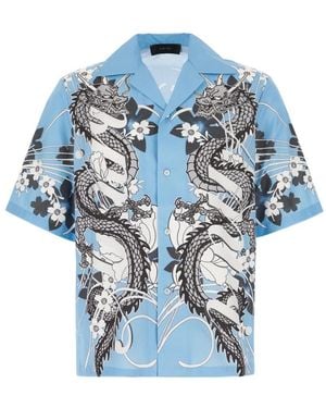 Amiri Dragon Printed Short-Sleeved Bowling Shirt - Blue