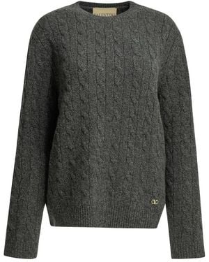 Valentino Zopfmuster Pullover Aus Wolle - Grau