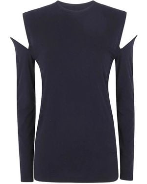 Junya Watanabe Tops ,Zwart ,Leer T-Shirt Met Cut-Outs - Blauw