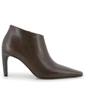 Brunello Cucinelli Braune Leder Stiefeletten Mit Funkelnden Absätzen