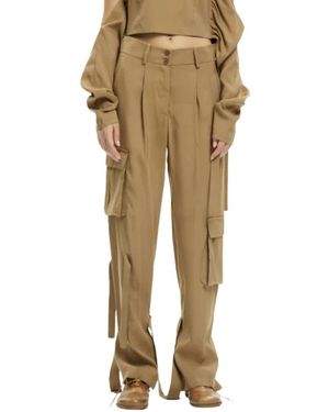 Malloni Broeken ,Bruin ,Pantaloni Cargo Con Tasche Applicate Mlo - Naturel