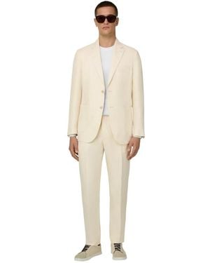 BOGGI Kostuums ,Linnen Herringbone Linen Suit - Naturel
