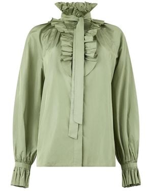 Alberta Ferretti Overhemden ,Groen ,Polyester Chique Blouse Met Hoge Kraag