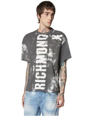 RICHMOND T-Shirt Mit Kurzem Ärmel Mit Vintage-Druckeffekt Und Logo - Grau