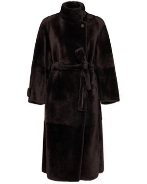 Brunello Cucinelli Jassen ,Bruin ,Leer Leren Mantel Met Riem - Zwart