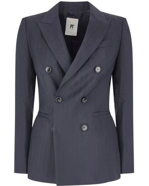 PT Torino Jassen ,Blauw ,Wol Dubbelrijige Wollen Blazer
