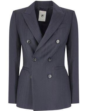 PT Torino Jassen ,Blauw ,Wol Dubbelrijige Wollen Blazer