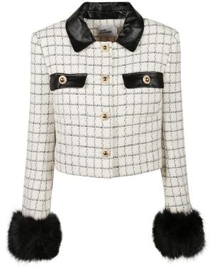 Self-Portrait Jassen ,Wit ,Wol Check Boucle Fur Cuff Jacket