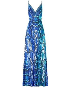 CAMILLA V-Ausschnitt Maxikleid Im Schrägschnitt - Blau