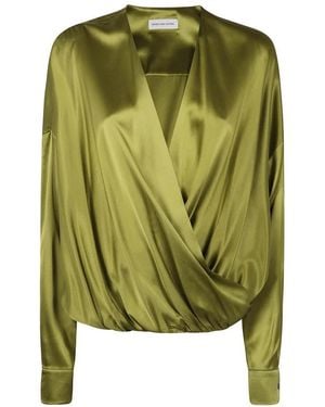 Dries Van Noten Overhemden ,Groen ,Zijden Blouse Met Lange Mouwen