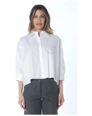 Caliban Overhemden ,Wit ,Camicia Cropped Met Geborduurd Zakje