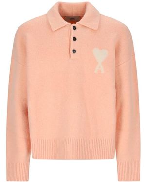 Ami Paris Round-Neck Knitwear - Pink