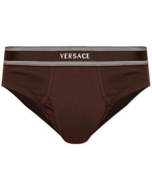 Versace Ondergoed ,Bruin ,Katoen Geribbelde Katoenen Jersey Slips