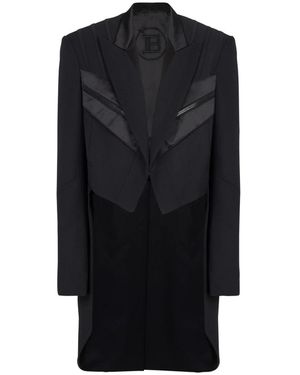 Balmain Jassen ,Zwart ,Satijn Blazer Met Satijnen Redingote