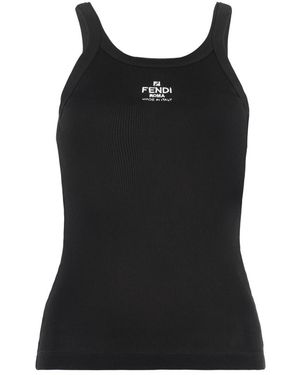 Fendi Tops ,Zwart ,Katoen Ribgebreide Katoenen Jersey Tanktop