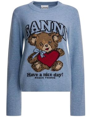 Ganni Round-Neck Knitwear - Blue