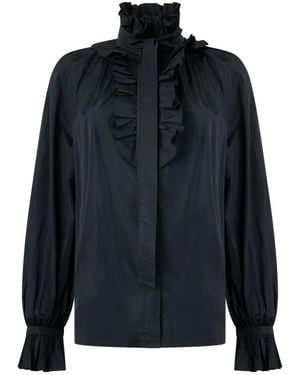 Alberta Ferretti Elegante Zwarte Jas Met Hoge Kraag Voor - Blauw