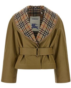 Burberry Cropped Katoenen Jas Met Geruite Warmer - Groen