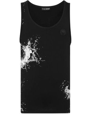 Philipp Plein Fitness ,Zwart ,Katoen Tank Top Splash Extreme