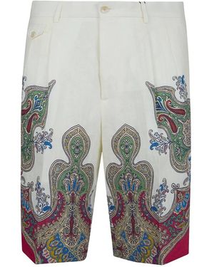 Etro Linnen Shorts Met Geplaatste Bloem Paisley Print - Grijs