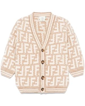 Fendi Chenille Strickjacke Mit Gestreiften Details - Natur