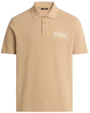 Balmain Tops ,Katoen Geborduurd Spiegel Poloshirt - Naturel