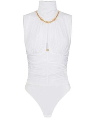 Elisabetta Franchi Tops ,Wit ,Leer Necklace-Detail Body