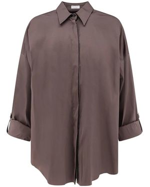 Brunello Cucinelli Overhemden ,Bruin ,Katoen Monili-Trim Shirt
