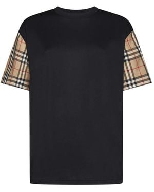 Burberry Net Sustain Checked Poplin-Trimmed Cotton-Jersey T-Shirt - Black