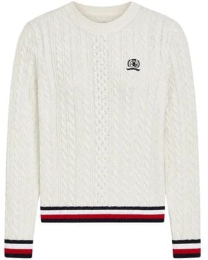 Tommy Hilfiger Truien & Vesten ,Wit ,Katoen Kabelgebreide Trui Met Bies