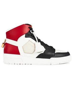 Buscemi Hohe Vorhängeschloss-Sneaker Weiß/Schwarz/Rot - Mehrfarbig