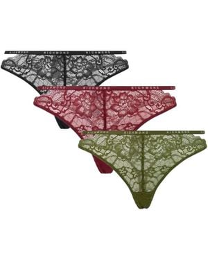 John Richmond Ondergoed ,Veelkleurig ,Tripack Kanten Slips Met Logo - Groen