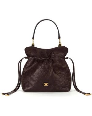 Elisabetta Franchi Tassen ,Bruin ,Leer Leren Tas Met Struisvogelprint