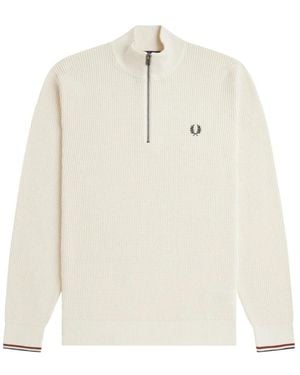 Fred Perry Waffle Stitch Half Zip Jumper - Wit
