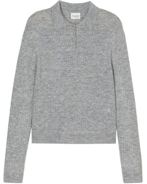 Closed Gerippter Strick-Poloshirt-Pullover - Grau