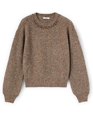 mötivi Gerippter Pullover Aus Wollmischung Mit Steinen - Braun