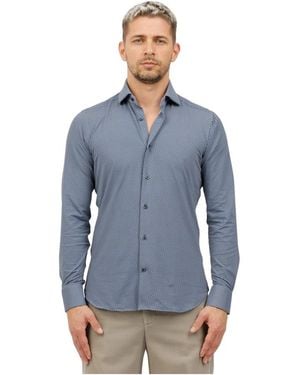 Caliban Kreukvrij Technisch Stof Overhemd - Blauw