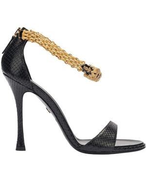 Roberto Cavalli Tigerkopf Metallic-Ledersandalen - Mettallic