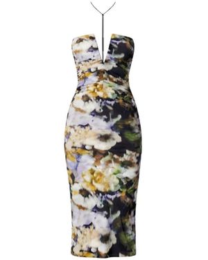 Amazuìn Kleedjes ,Veelkleurig ,Natalie Tie Bloemen Midi Jurk - Metallic