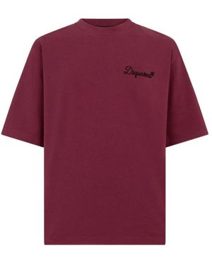 DSquared² Tops ,Paars ,Katoen Signature Loose Fit T-Shirt