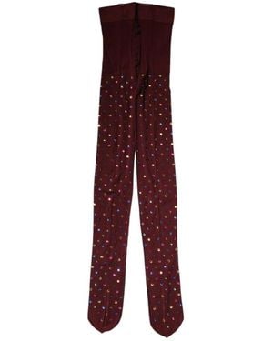 Dolce & Gabbana Maroon Nylon Crystal Embellished Pantyhose Tights - Purple