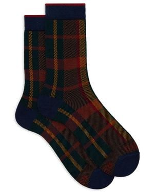 Gallo Korte Katoenen Tartan Sokken - Zwart