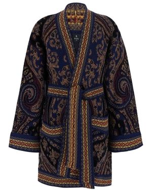 Etro Truien & Vesten ,Veelkleurig ,Wol Gebreide Cardigan Met Geometrische Borduring En Riem - Blauw