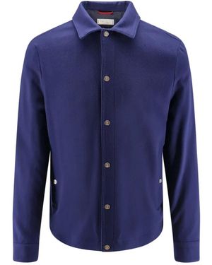 Brunello Cucinelli Cashmere Flanellen Shirt-Stijl Buitenjas - Blauw