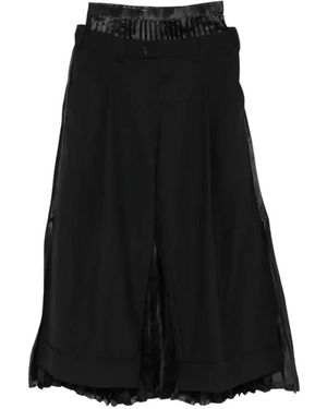 Junya Watanabe Plissierte, Mehrlagige Cropped-Hose - Schwarz
