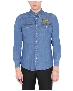 McQueen Overhemden ,Blauw ,Katoen Katoenen Denim Overhemd Met Geborduurd Logo
