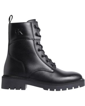 Calvin Klein Schoenen ,Zwart ,Leer Lage Veterlaarzen Met Rits